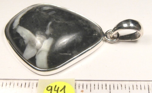 Foto Edelstein-Anhänger in Sterlingsilber: Freiform-Cabochon in Zebrajaspis