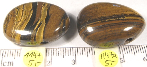 Foto Edelsteine: gebohrte Trommelsteine Tigerauge