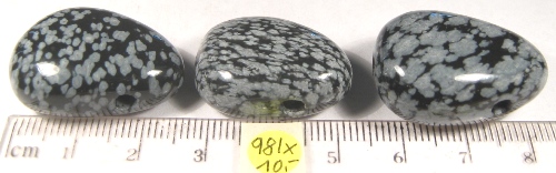 Foto Edelsteine: gebohrte Trommelsteine Schneeflockenobsidian