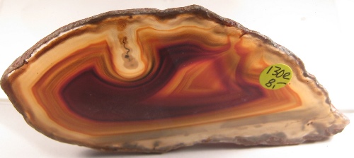Foto Mineralien: rotbraune Achatscheibe mit besonders schöner Bänderung