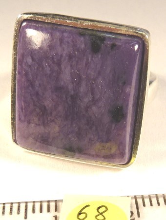 Foto Edelstein-Ringe in Sterlingsilber: quadratischer Charoit-Cabochon